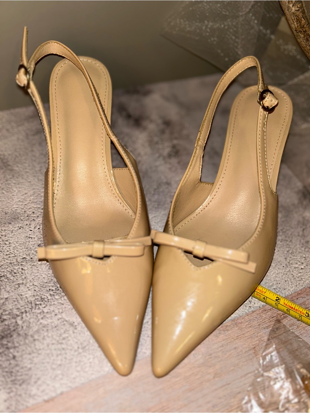 Women’s Slingback Pointed-Toe Pumps in Patented Nude
